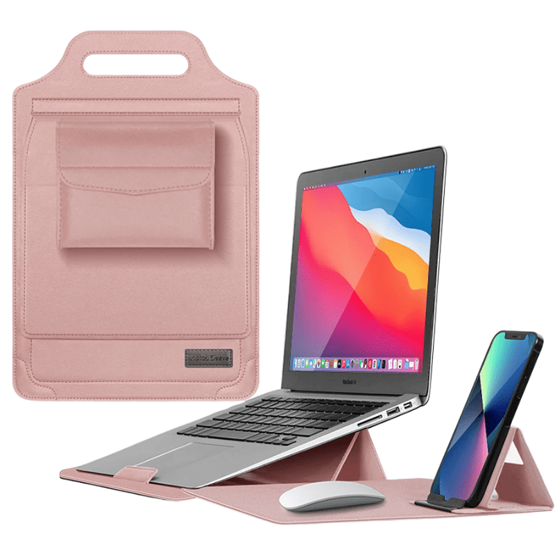 Laptop Sleeve : Laptophoes Bruin - Stijlvolle Veelzijdige Werkplek - Leer in Roze van Pantino