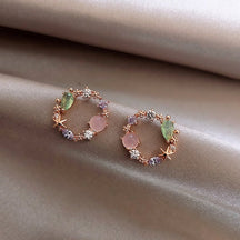 Earrings : Oorbellen Roze - Crystal Flower in Roze & Groen van Pantino