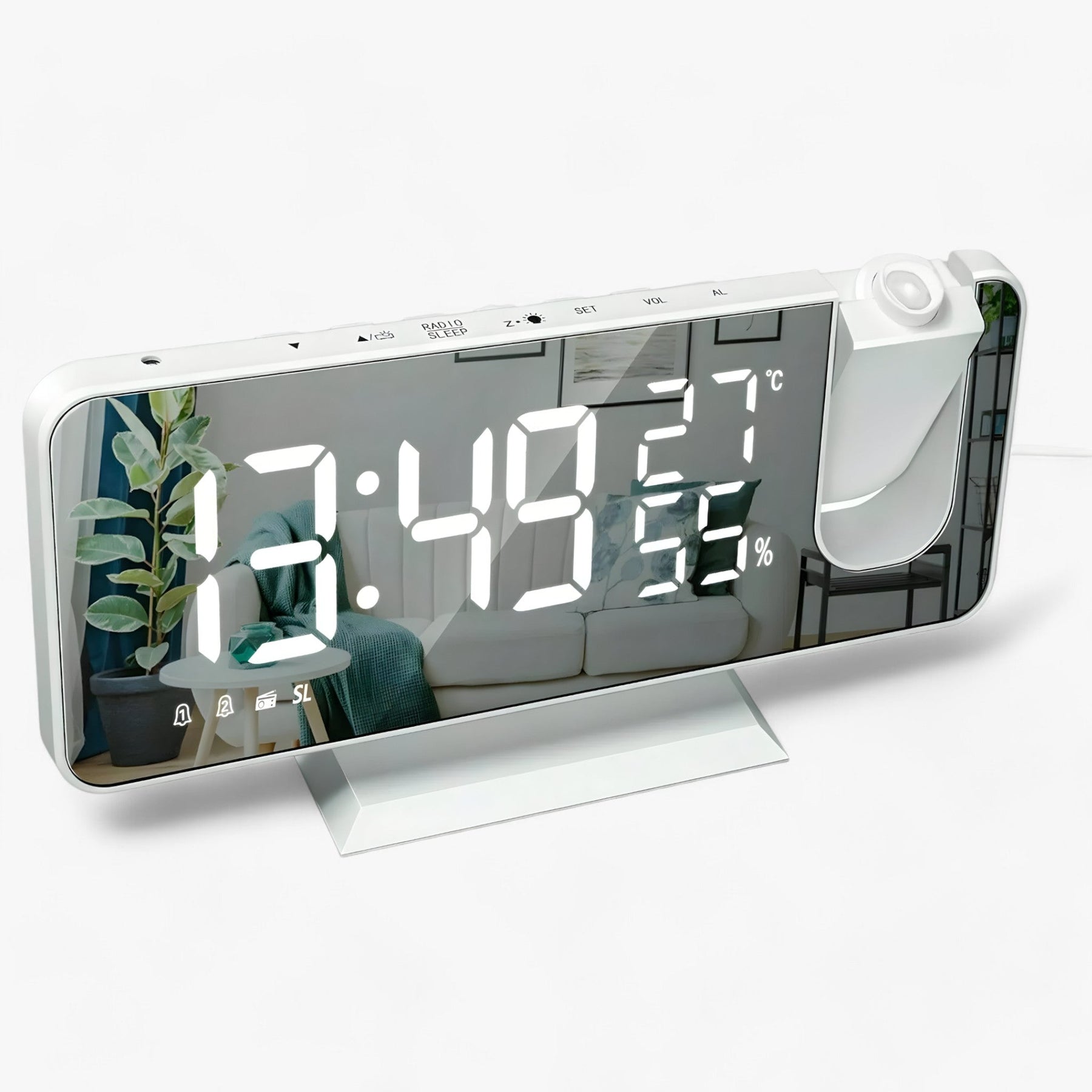 gadgets : Slimme Wecker - FM Radio & LED Display met 180° Uurprojectie - Zwart in Wit van Pantino