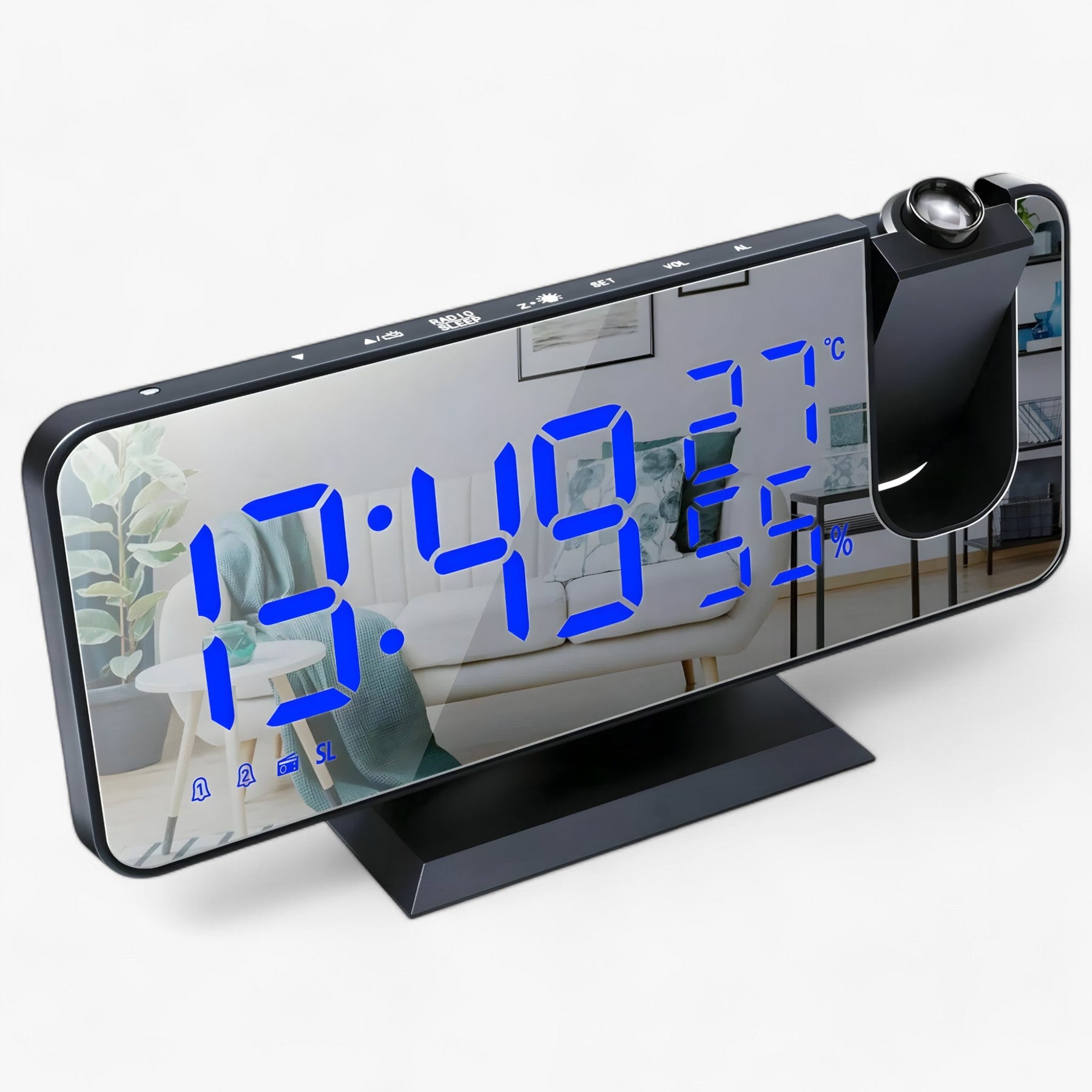 gadgets : Slimme Wecker - FM Radio & LED Display met 180° Uurprojectie - Zwart in Zwart-Blauw van Pantino