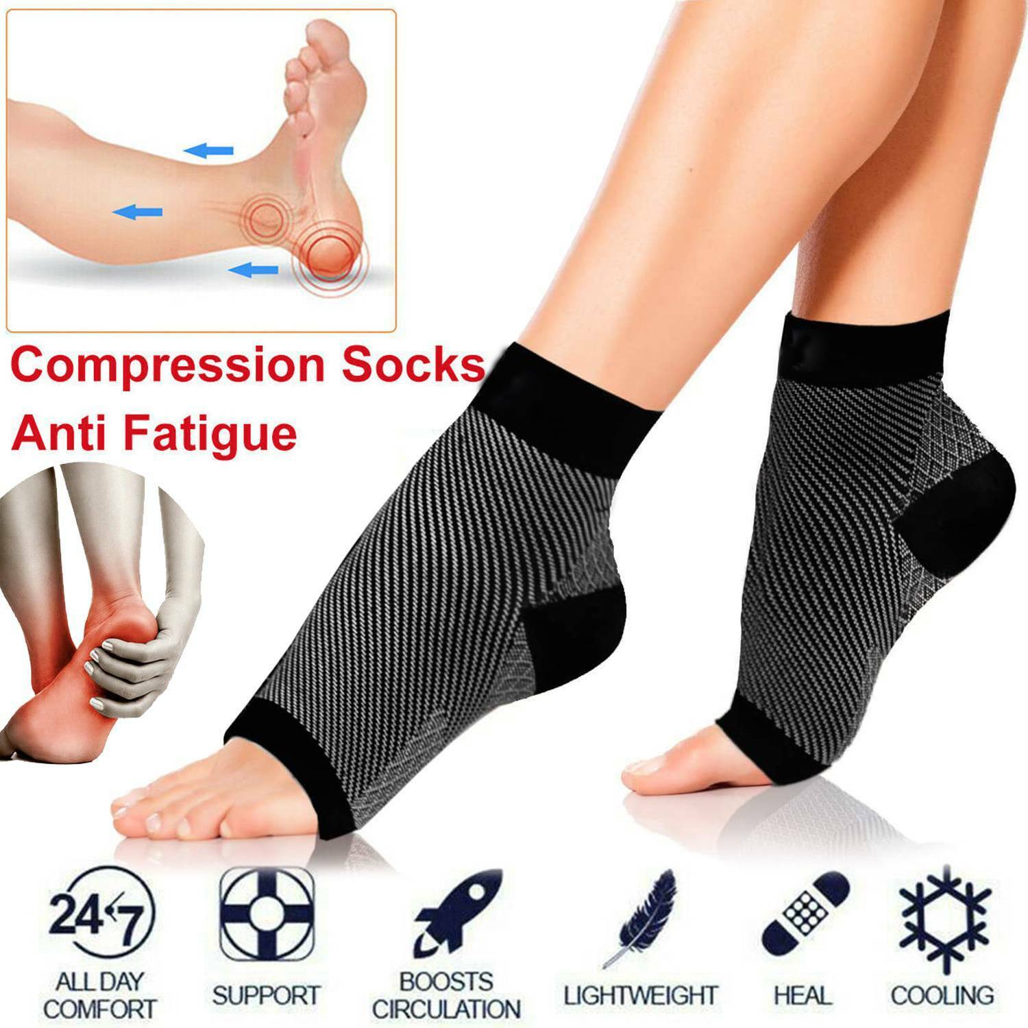 Compression Socks : Compressiekousen Wit - Voetpijn Verlichtend Ondersteuning - Elastisch in van Pantino