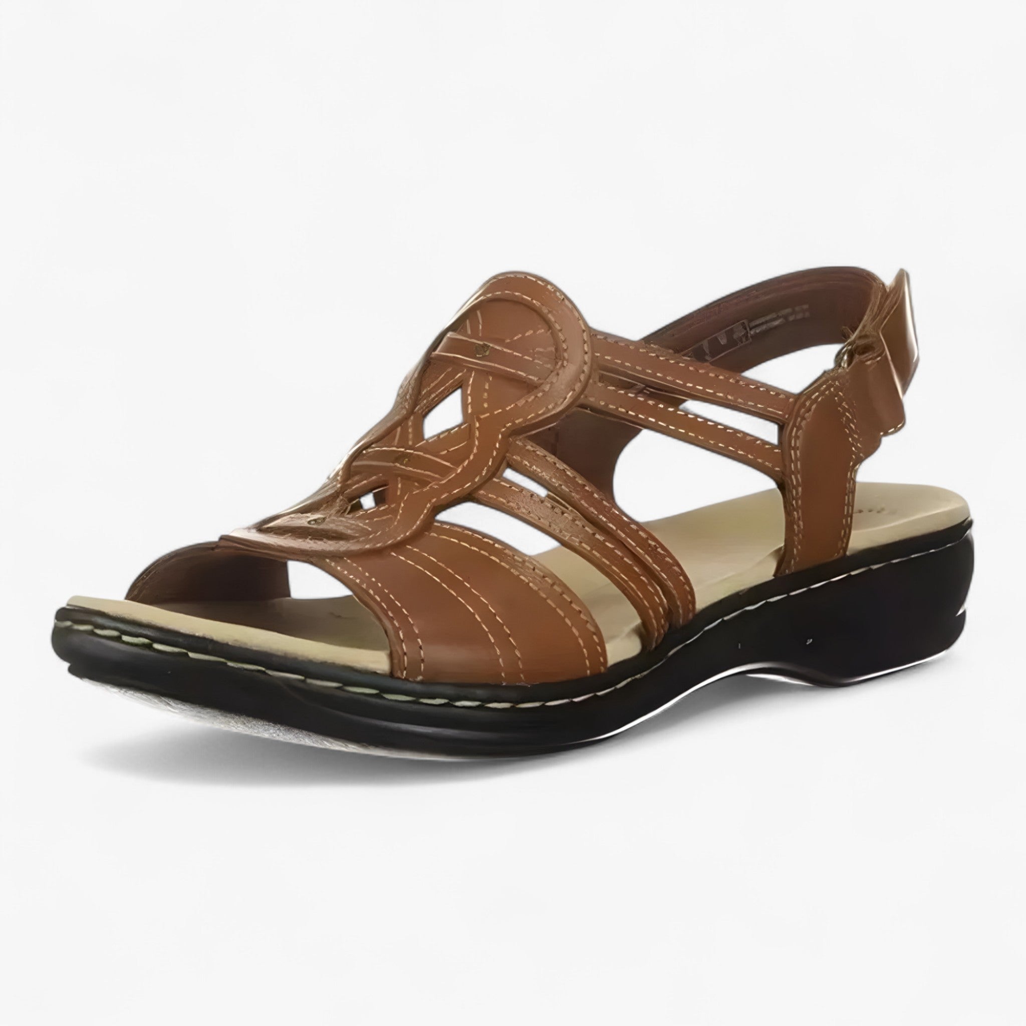 Sandals : Dames Sandalen Comfortabele en Elegante van Zwart Leer met Lage Sleehak in Marron van Pantinoshop