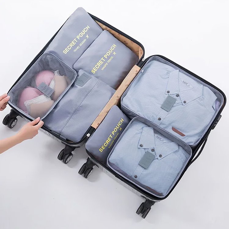 bags : Reisbagage Opbergtassenset Grijs 7-Delig - Slim Inpakken Reis - Nylon in Grijs van Pantino