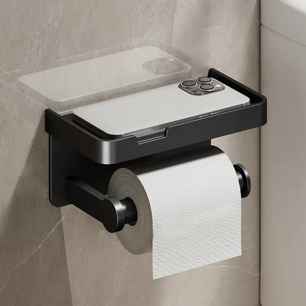 home & garden : Multifunctionele Toiletrolhouder Zilver - Luxe Opbergplank Badkamer - RVS in Zwart van Pantino