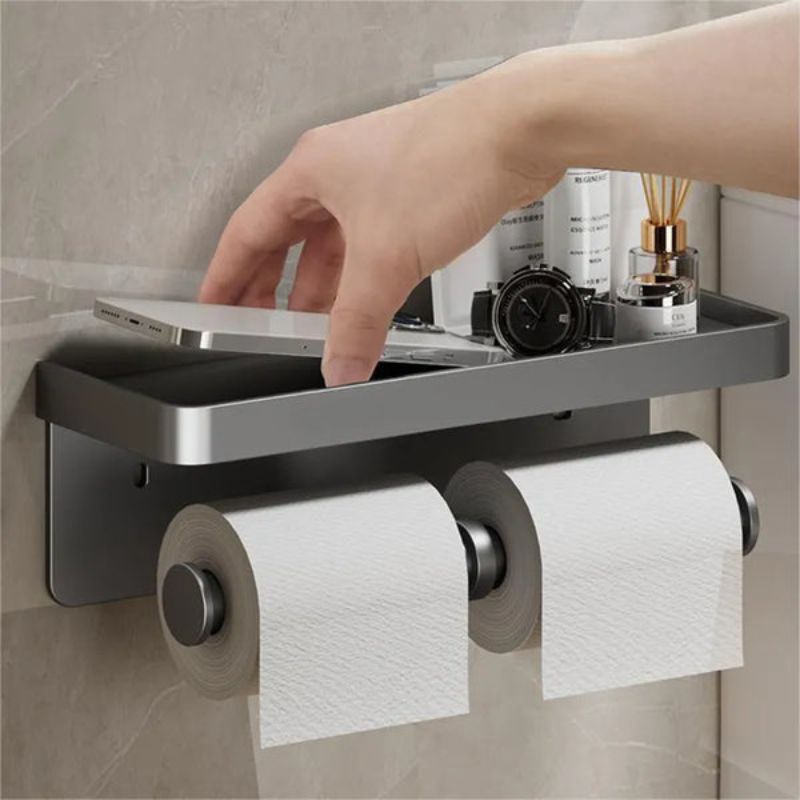 home & garden : Multifunctionele Toiletrolhouder Zilver - Luxe Opbergplank Badkamer - RVS in Duplex Zilver van Pantino