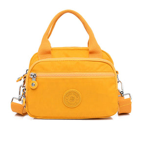 bags : Schoudertas Dames Donkerblauw - Effen Casual Nylon Rits - Nylon in Geel van Pantino