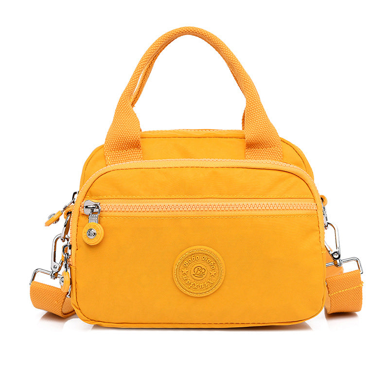 bags : Schoudertas Dames Donkerblauw - Effen Casual Nylon Rits - Nylon in Geel van Pantino