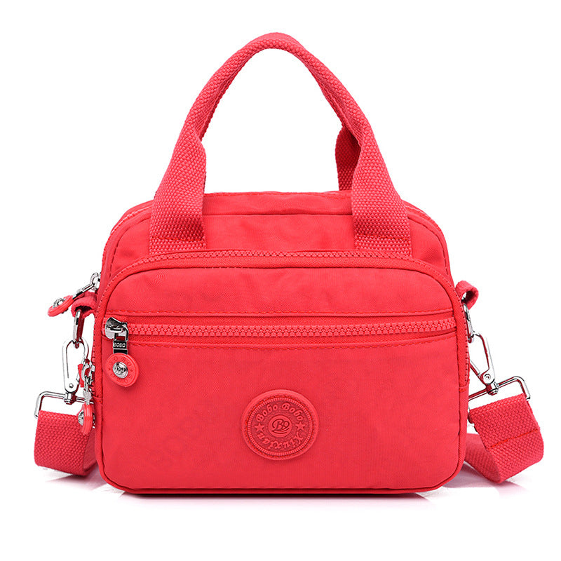 bags : Schoudertas Dames Donkerblauw - Effen Casual Nylon Rits - Nylon in Roze-Rood van Pantino