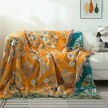 home & garden : Sloane Zacht, Gebreid Dekbedovertrek - Bloemen Geel-Groen in Bloemen Geel-Groen van Pantino