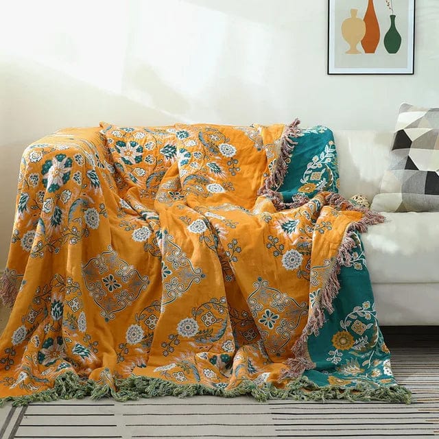 home & garden : Sloane Zacht, Gebreid Dekbedovertrek - Bloemen Geel-Groen in Bloemen Geel-Groen van Pantino