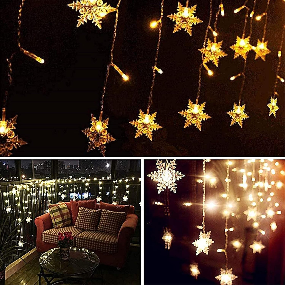 LED Sneeuwvlok Lichtgordijn – Kerstverlichting met 8 Lichtstanden
