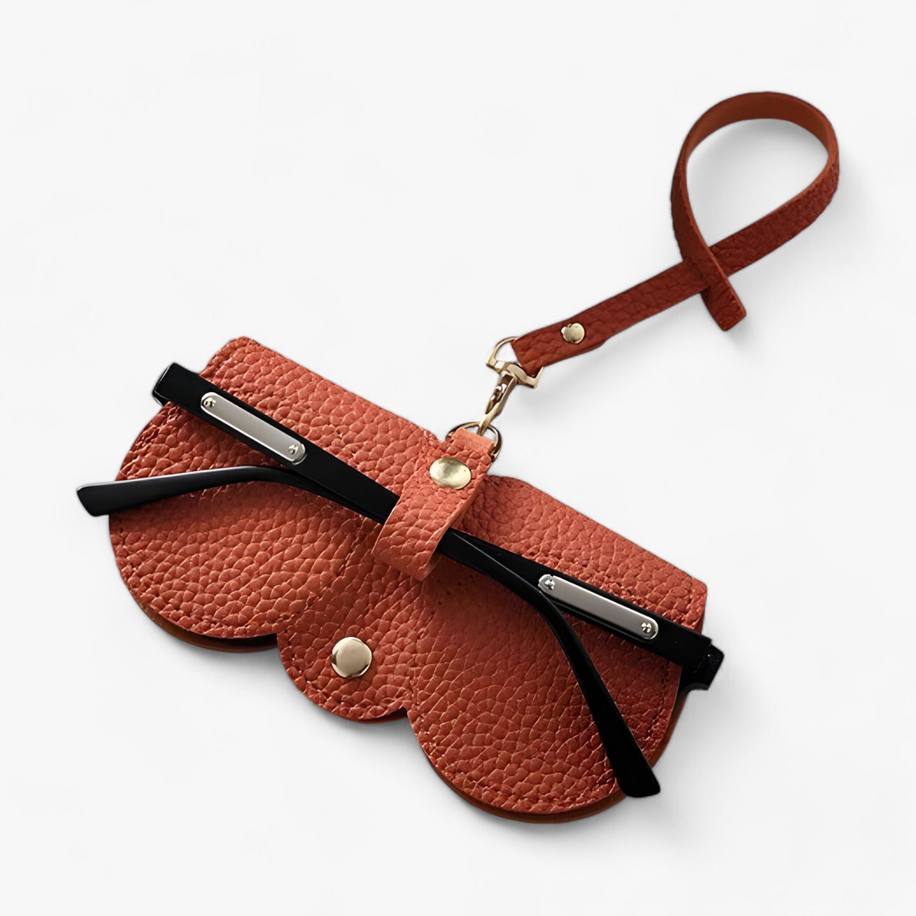 Eyeglass Case : Bril Zwart - Sun Cover - Leren Etui met Kliksluiting voor in Oranje van Pantino