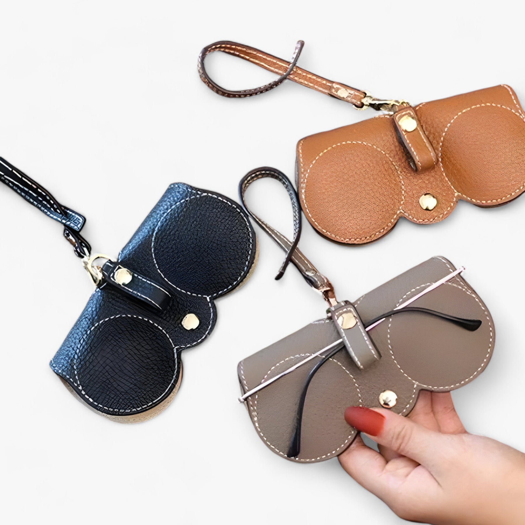Eyeglass Case : Bril Zwart - Sun Cover - Leren Etui met Kliksluiting voor in van Pantino