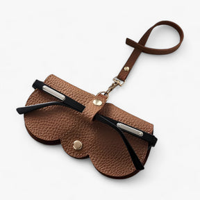 Eyeglass Case : Bril Zwart - Sun Cover - Leren Etui met Kliksluiting voor in Bruin van Pantino