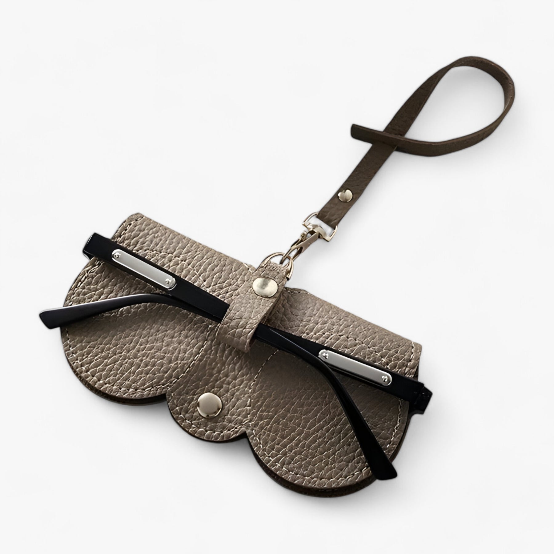 Eyeglass Case : Bril Zwart - Sun Cover - Leren Etui met Kliksluiting voor in Koffie van Pantino