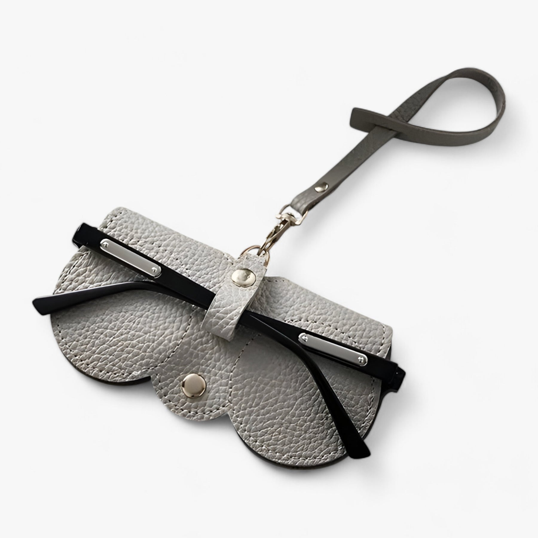 Eyeglass Case : Bril Zwart - Sun Cover - Leren Etui met Kliksluiting voor in Lichtgrijs van Pantino