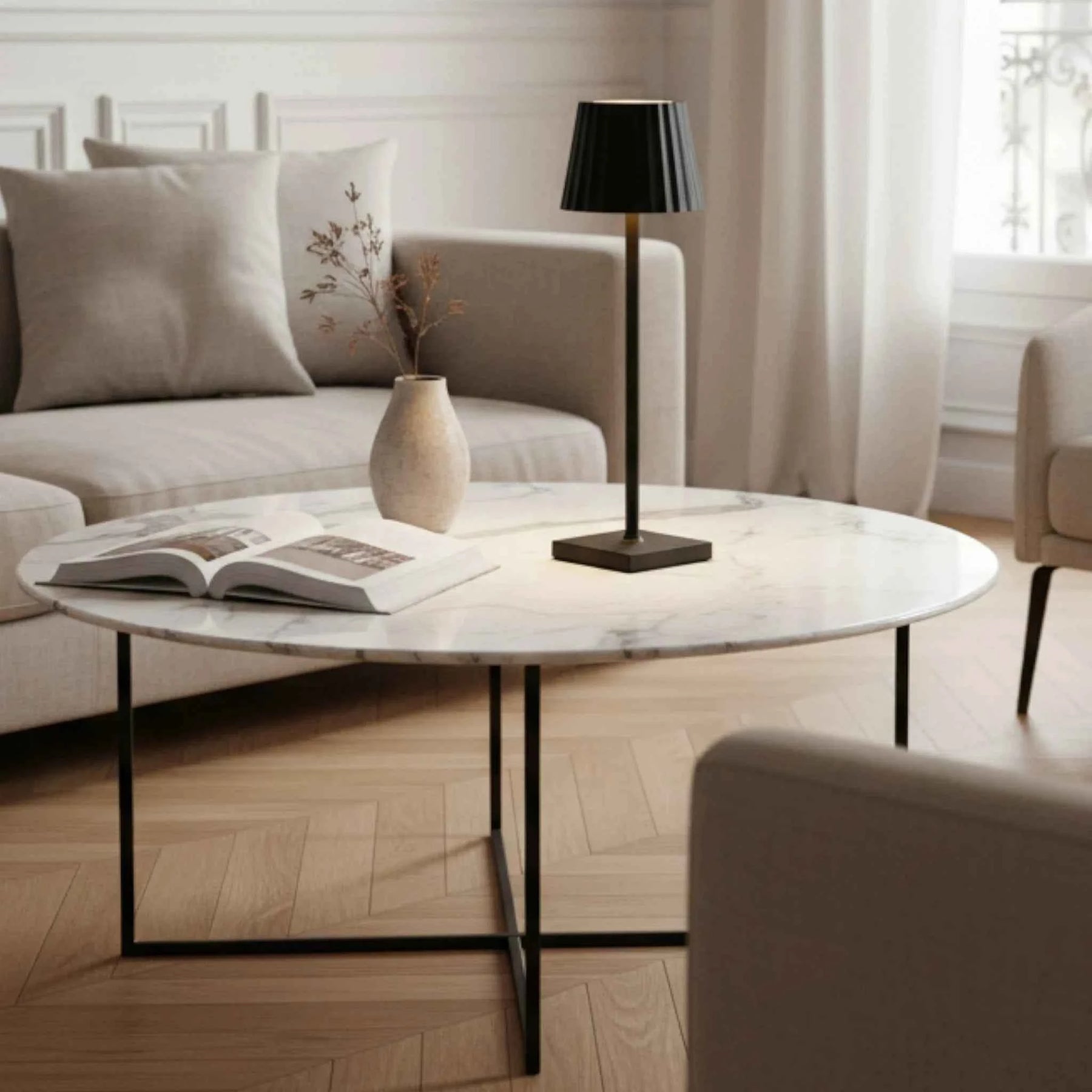 Éclairage : Lampe de Table LED Sans Fil avec Batterie Rechargeable et Commande Tactile Aluminium in van Pantino