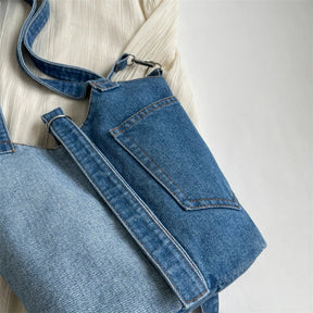 bags : Schoudertas Dames Donkerblauw - Casual Denim Patchwork Design - Denim in van Pantino