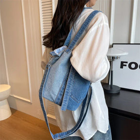 bags : Schoudertas Dames Donkerblauw - Casual Denim Patchwork Design - Denim in van Pantino
