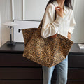 Oversized canvas bæretaske til damer - Leopardprint trendy - Canvas