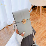 Sac téléphone avec écran tactile à porter en bandoulière en cuir vegan - Gris clair  