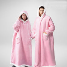 home & garden : Hoodie Deken Fleece Plaid met Mouwen - Donkerblauw in Baby roze van Pantino
