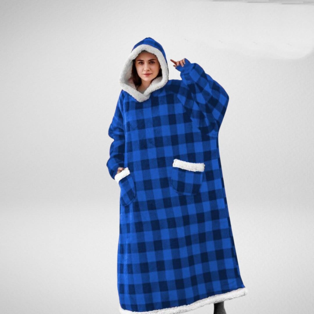home & garden : Hoodie Deken Fleece Plaid met Mouwen - Donkerblauw in Blauw met zwart van Pantino