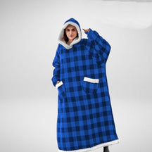 home & garden : Hoodie Deken Fleece Plaid met Mouwen - Donkerblauw in Blauw met zwart van Pantino