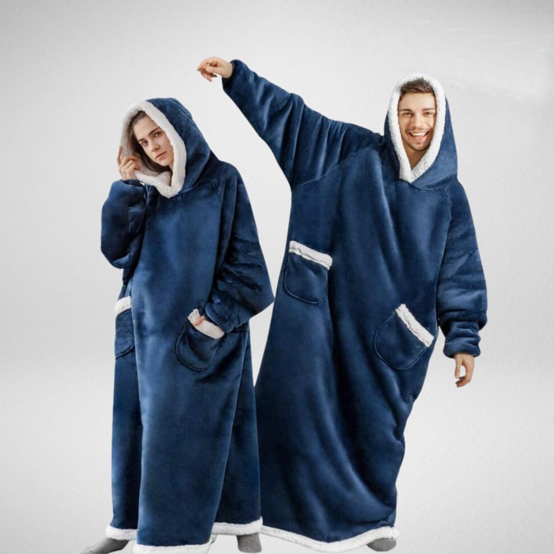 home & garden : Hoodie Deken Fleece Plaid met Mouwen - Donkerblauw in Donkerblauw van Pantino