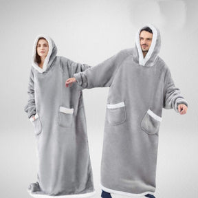 home & garden : Hoodie Deken Fleece Plaid met Mouwen - Donkerblauw in Grijs van Pantino