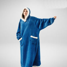 home & garden : Hoodie Deken Fleece Plaid met Mouwen - Donkerblauw in Hemelsblauw van Pantino
