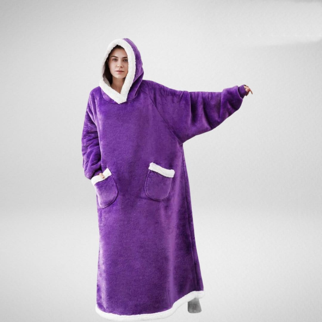 home & garden : Hoodie Deken Fleece Plaid met Mouwen - Donkerblauw in Paars van Pantino