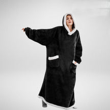 home & garden : Hoodie Deken Fleece Plaid met Mouwen - Donkerblauw in Zwart van Pantino