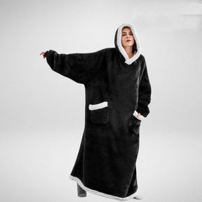 home & garden : Hoodie Deken Fleece Plaid met Mouwen - Donkerblauw in Zwart van Pantino