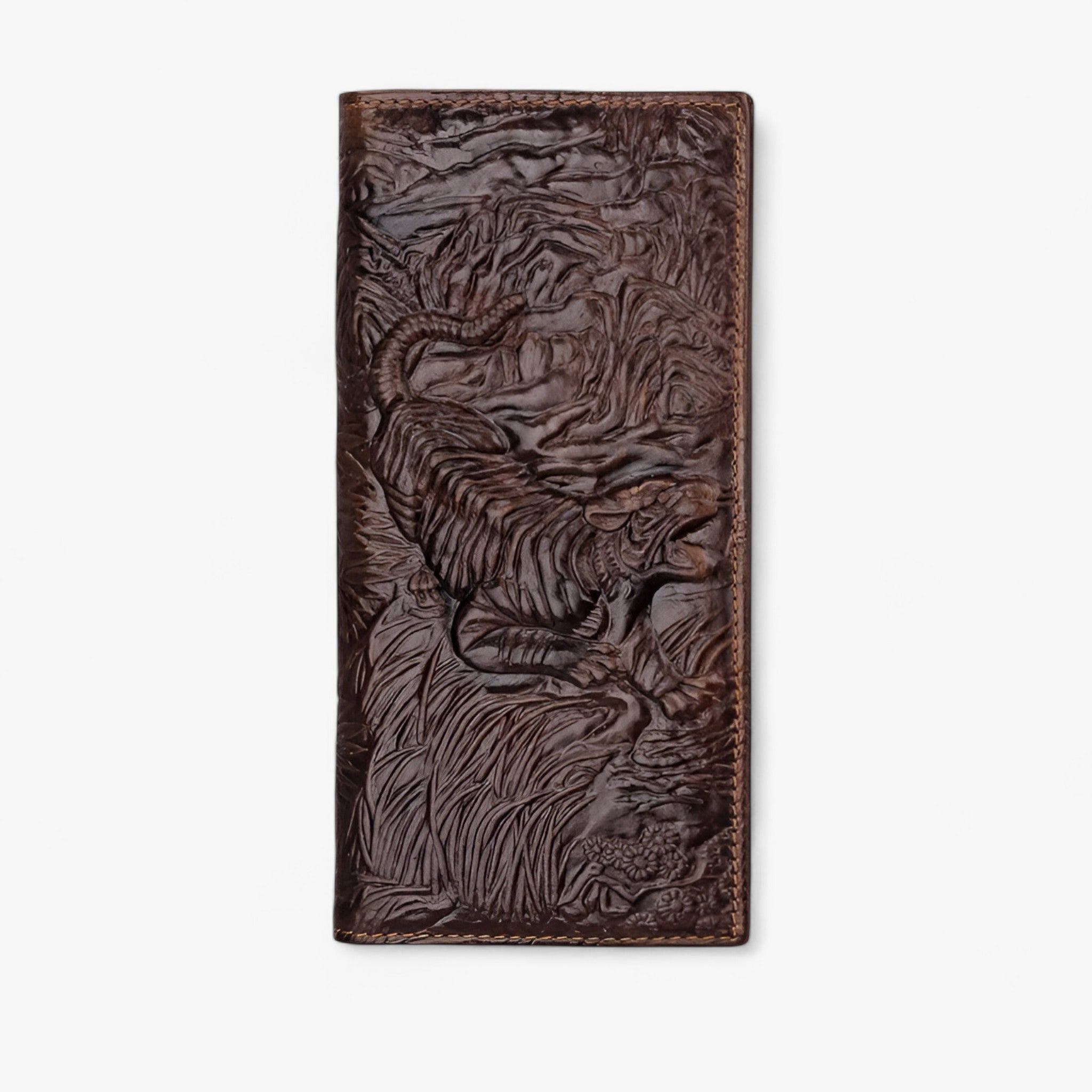 bags : Heren Portemonnee - Vintage Bruin Leren Bifold met RFID-bescherming in tijger-chang van Pantino