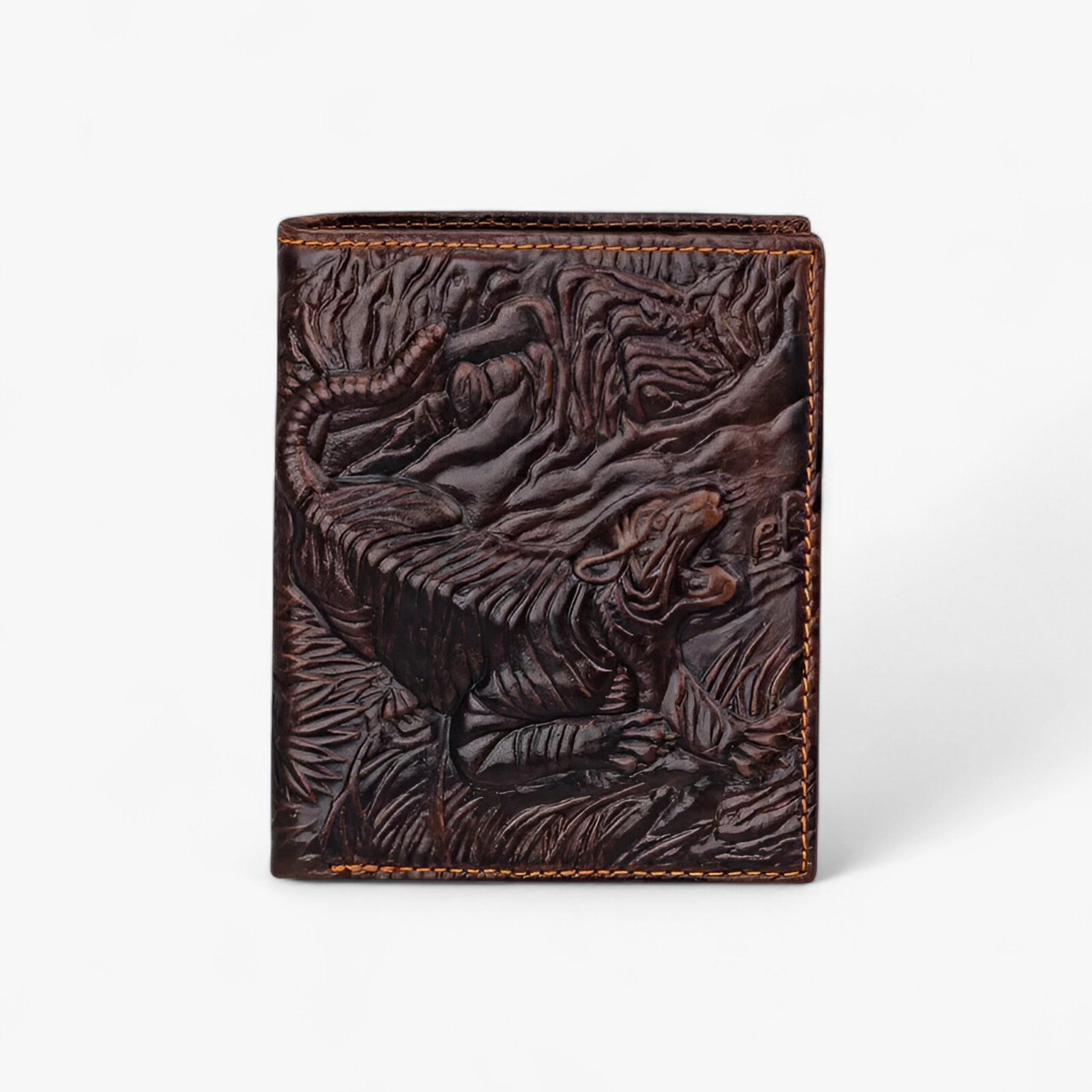 bags : Heren Portemonnee - Vintage Bruin Leren Bifold met RFID-bescherming in tijger-shu van Pantino