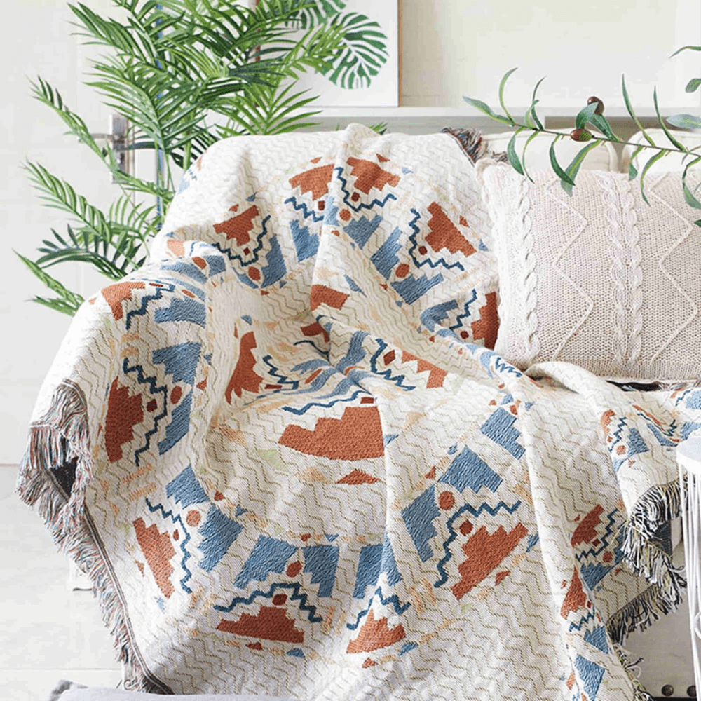 home & garden : Timber Geweven Rustiek Tapijt - Blauw en Oranje in Blauw en oranje van Pantino