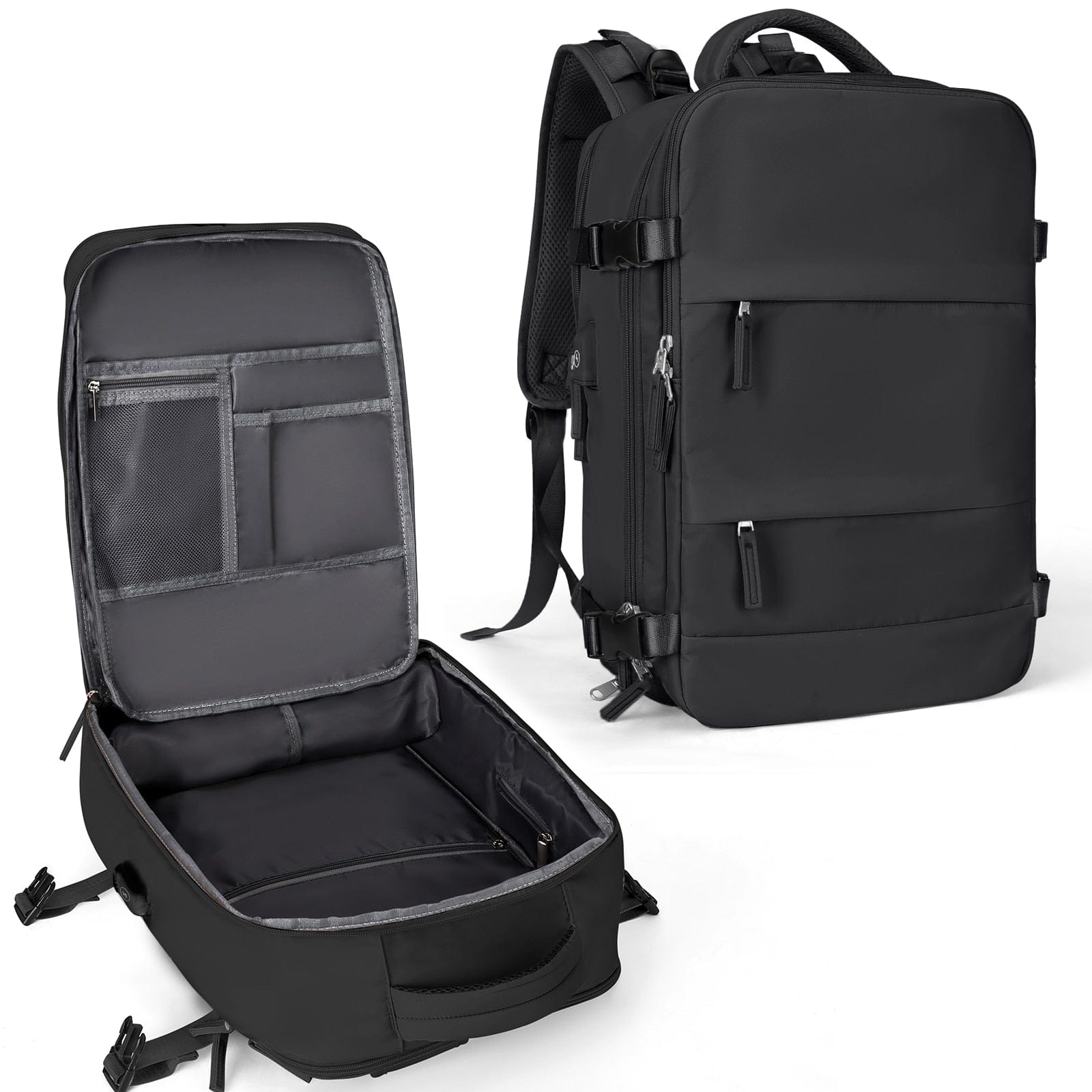 bags : Rugzak Legergroen - TravelBag - Laptop Flight Approved in Zwart van Pantino