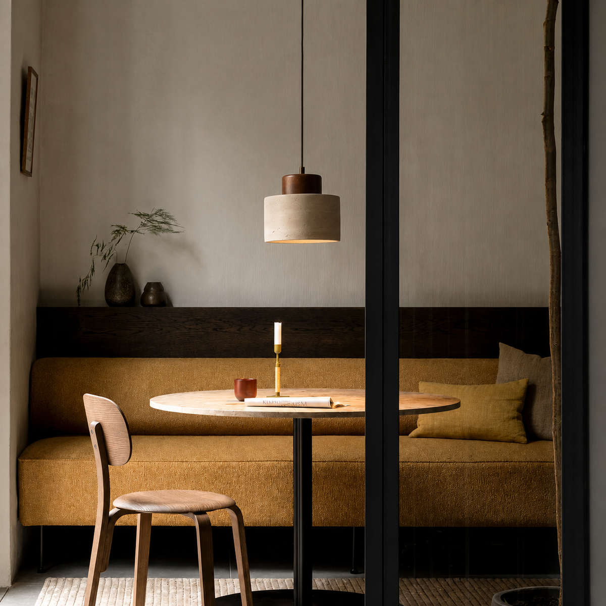 Travertin Hanglamp - Natuursteen & Hout, Dimbaar