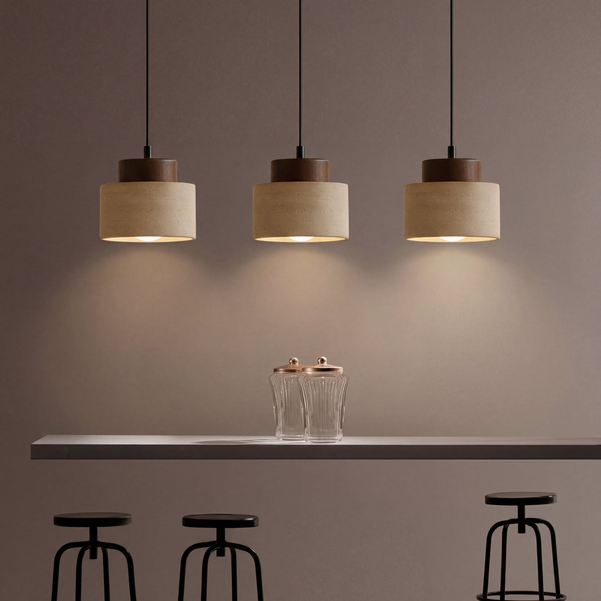 Travertin Hanglamp - Natuursteen & Hout, Dimbaar