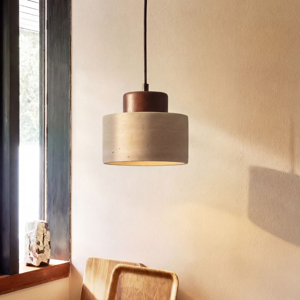 Travertin Hanglamp - Natuursteen & Hout, Dimbaar