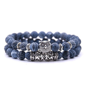 Bracelet : Uilen Kralen Armband Unisex - Spiritueel Symbolisch Design - Kralen in Donkerblauw van Pantino