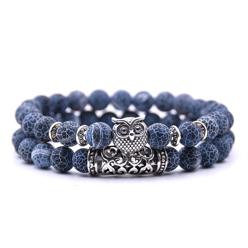Bracelet : Uilen Kralen Armband Unisex - Spiritueel Symbolisch Design - Kralen in Donkerblauw van Pantino