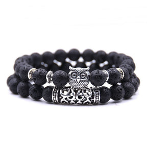 Bracelet : Uilen Kralen Armband Unisex - Spiritueel Symbolisch Design - Kralen in Zwart van Pantino