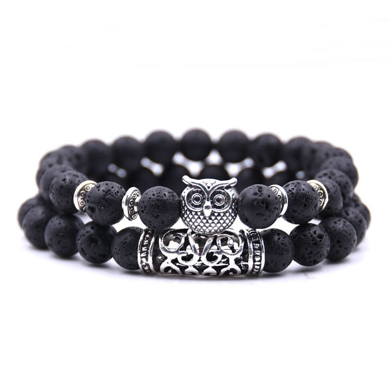 Bracelet : Uilen Kralen Armband Unisex - Spiritueel Symbolisch Design - Kralen in Zwart van Pantino