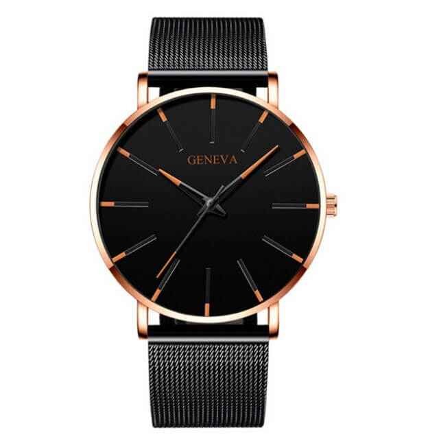 Watch : Montre Homme Geneva Quartz Ultra-Fine Argent Acier Inoxydable Élégante Minimaliste 40mm in Orange Rose van Pantino