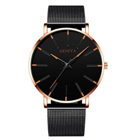 watches : Heren Horloge Zwart Ultra-Dun Quartz - Stijlvol Zakelijk Polshorloge met Leren Band in Oranje Roos van Pantino
