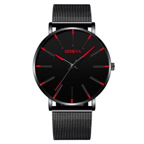 watches : Heren Horloge Zwart Ultra-Dun Quartz - Stijlvol Zakelijk Polshorloge met Leren Band in Zwart Rood van Pantino