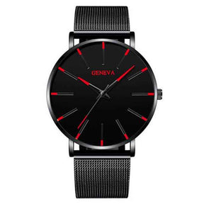 Watch : Montre Homme Geneva Quartz Ultra-Fine Argent Acier Inoxydable Élégante Minimaliste 40mm in Noir Rouge van Pantino