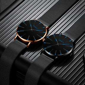 Watch : Montre Homme Geneva Quartz Ultra-Fine Argent Acier Inoxydable Élégante Minimaliste 40mm in van Pantino